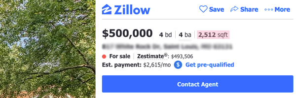 Zillow Square Footage